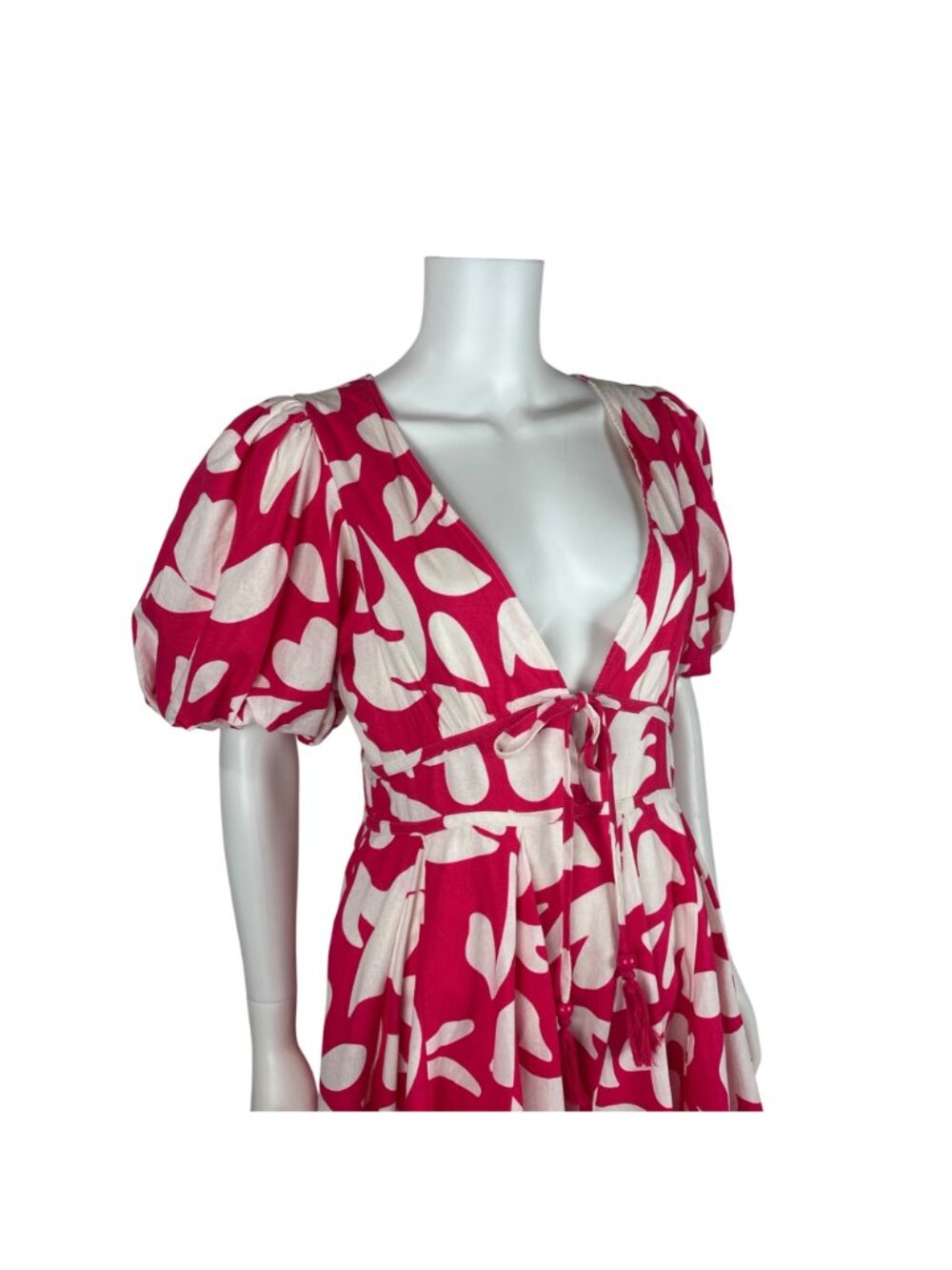 House of Harlow 1960 Hot Pink Linen Dress Womens Size 10 Puff Sleeves Plunge Nec - Picture 3 of 14
